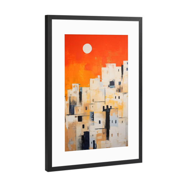 Poster mit Rahmen Schwarz (Metallic) "Abstrakte Wüstenstadt" artboxONE - Städte,Abstrakt,Architektur