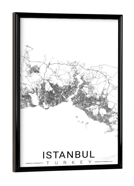 Poster mit schwarzem Rahmen "Istanbul als City Map" artboxONE - Schwarzweiß,Städte / Istanbul,Kartografie