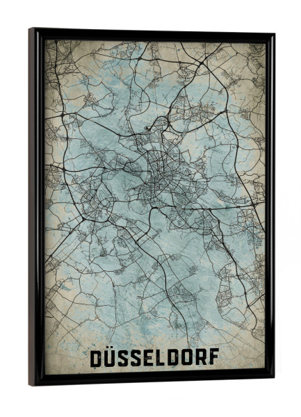 Poster mit schwarzem Rahmen "Düsseldorf Vintage Map" artboxONE - Städte / Düsseldorf,Kartografie