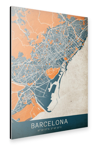 Alu-Dibond "Barcelona als Vintage Stadtplan" 30x20 cm artboxONE