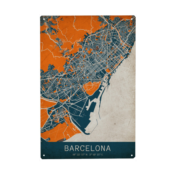 Metall Poster "Barcelona als Vintage Stadtplan" artboxONE - Städte / Barcelona,Kartografie
