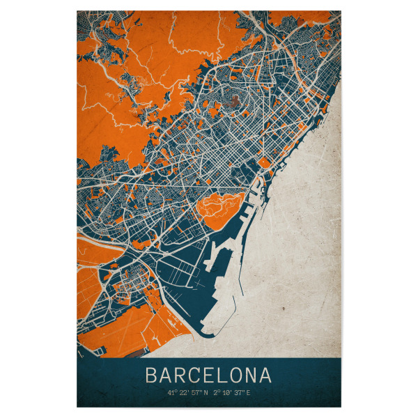 Poster 30x20 cm "Barcelona als Vintage Stadtplan" artboxONE - Städte / Barcelona,Kartografie