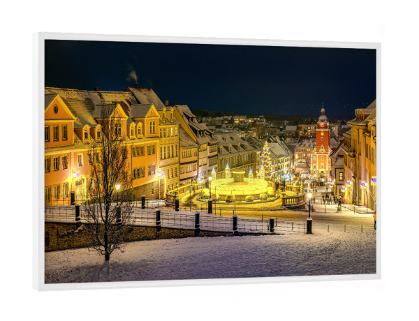 Poster mit weißem Rahmen "Gothaer Hauptmarkt im Winter" artboxONE - Architektur