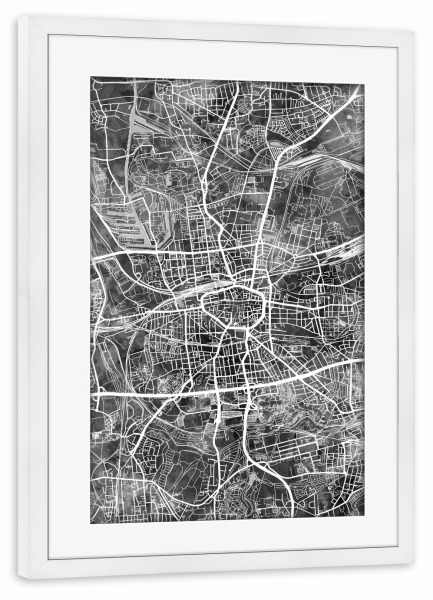 Poster mit Rahmen weiß "Dortmund Stadtplan Schwarz" artboxONE - Schwarzweiß,Kartografie