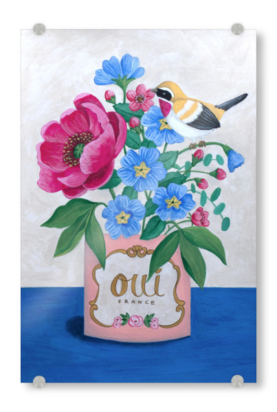 Acrylglasbild "Vogel und Blumen im Topf" artboxONE - Floral,Tiere