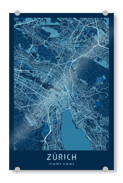 Acrylglasbild "Zürich Stadtplan" artboxONE - Städte / Zürich,Kartografie
