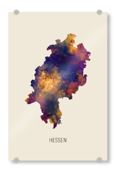 Acrylglasbild "Hessen Aquarell Landeskarte Beige" artboxONE - Kartografie - Hessen,Karte,Aquarell,Malerei,Landeskarte,Deutschland