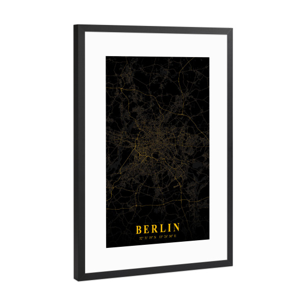 Poster mit Rahmen Schwarz (Metallic) "City Map von Berlin" artboxONE - Städte / Berlin,Kartografie