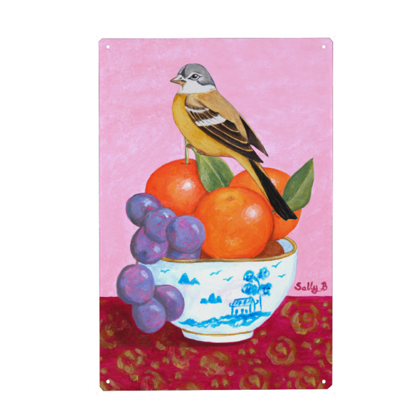 Metall Poster "Chinoiserie - Vögel und Früchte" artboxONE - Tiere,Essen & Trinken,Essen & Trinken / Obst & Gemüse