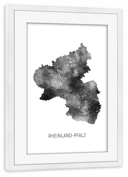 Poster mit Rahmen weiß "Landeskarte Rheinland-Pfalz BW" artboxONE - Schwarzweiß,Kartografie