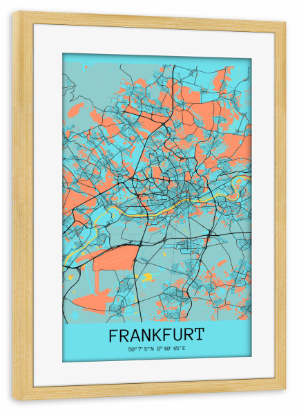Poster mit Rahmen kiefer "Frankfurt als Stadtplan" artboxONE - Städte / Frankfurt,Kartografie
