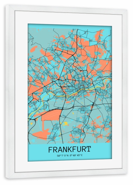 Poster mit Rahmen weiß "Frankfurt als Stadtplan" artboxONE - Städte / Frankfurt,Kartografie