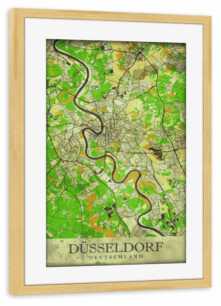 Poster mit Rahmen kiefer "Düsseldorf Vintage City Map" artboxONE - Städte / Düsseldorf,Kartografie