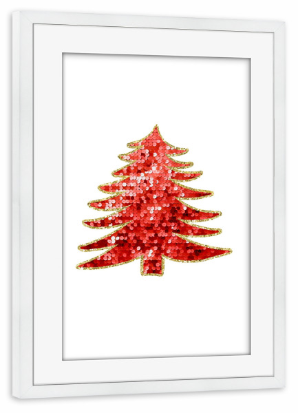 Poster mit Rahmen weiß "Roter Pailletten-Weihnachtsbaum" artboxONE - Abstrakt,Weihnachten