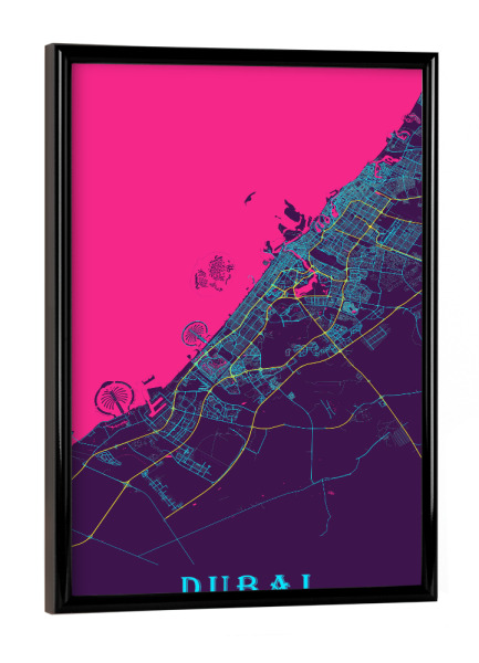 Poster mit schwarzem Rahmen "Stadtplan von Dubai" artboxONE - Städte / Dubai,Kartografie