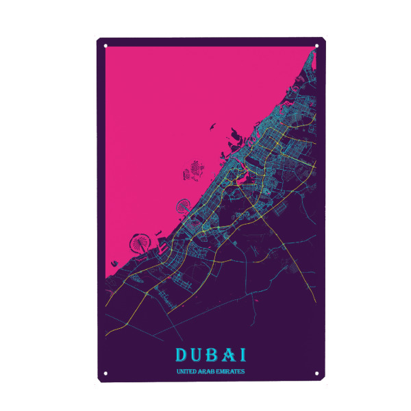 Metall Poster "Stadtplan von Dubai" artboxONE - Städte / Dubai,Kartografie