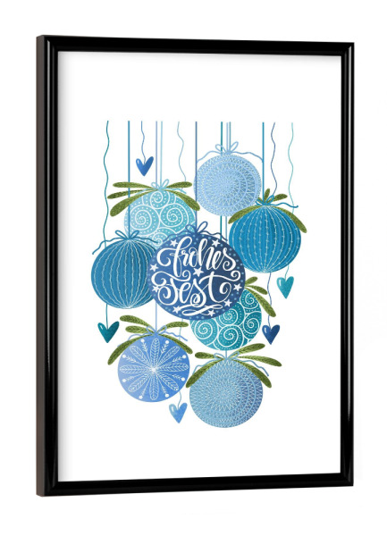 Poster mit schwarzem Rahmen "Christbaumkugeln blau" artboxONE - Weihnachten