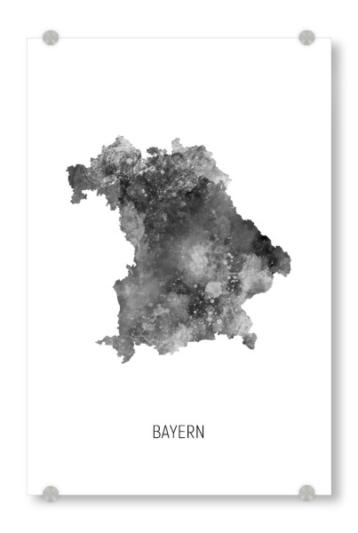 Acrylglasbild "Bayern Aquarell Landeskarte BW" artboxONE - Schwarzweiß,Kartografie - Bayern,Karte,Aquarell,Malerei,Landeskarte,Deutschland