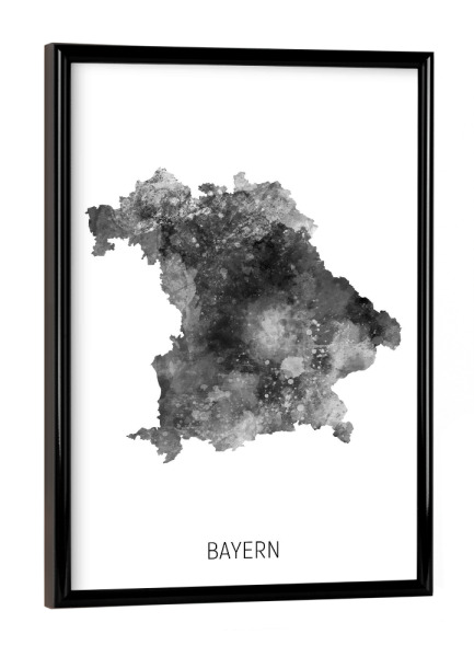 Poster mit schwarzem Rahmen "Bayern Aquarell Landeskarte BW" artboxONE - Schwarzweiß,Kartografie