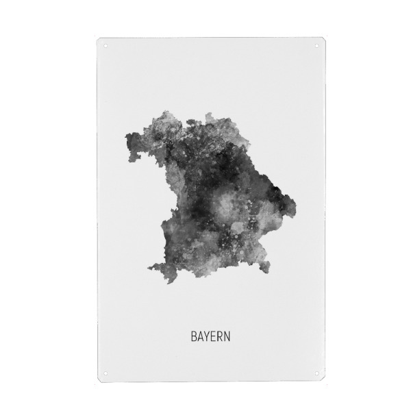 Metall Poster "Bayern Aquarell Landeskarte BW" artboxONE - Schwarzweiß,Kartografie - Bayern,Karte,Aquarell,Malerei,Landeskarte,Deutschland