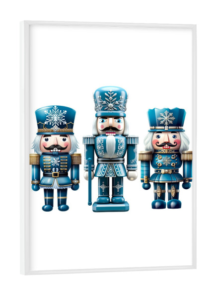 Poster mit weißem Rahmen "Drei blaue Weihnachtsnussknacker" artboxONE - Abstrakt,Menschen,Fashion,Weihnachten
