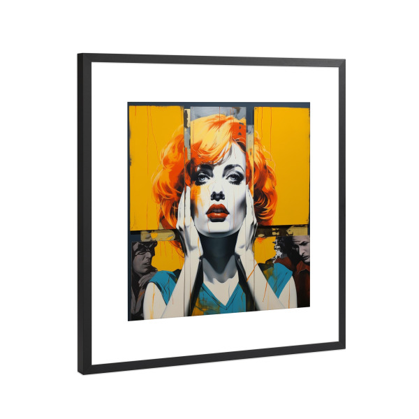 Poster mit Rahmen Schwarz (Metallic) "REFLEXIONSPIEGELDAME" artboxONE - Fashion,Streetart,Für Mama - Popart,Gelb,Gelb,Gesicht,Porträt,Spiegel