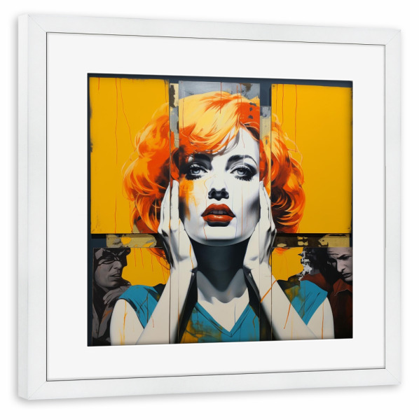 Poster mit Rahmen weiß "REFLEXIONSPIEGELDAME" artboxONE - Fashion,Streetart,Für Mama - Popart,Gelb,Gelb,Gesicht,Porträt,Spiegel