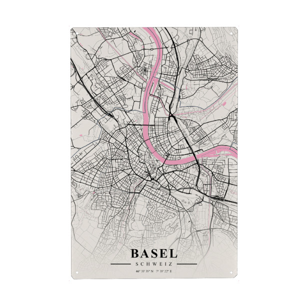Metall Poster "Stadt Basel Wandbild" artboxONE - Städte,Kartografie
