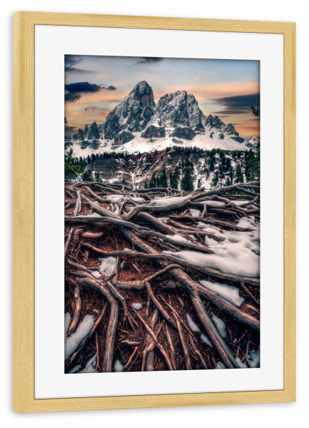 Poster mit Rahmen kiefer "Würzjoch" artboxONE - Natur,Reise - Dolomiten,Alpen,Berge,Schnee,Wandern,Südtirol,Natur,Landschaft,Italien