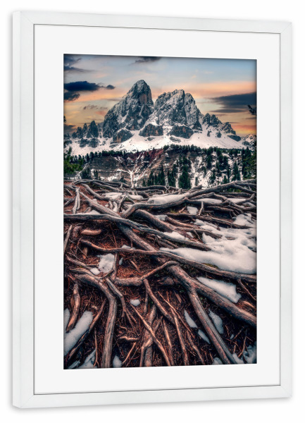Poster mit Rahmen weiß "Würzjoch" artboxONE - Natur,Reise - Dolomiten,Alpen,Berge,Schnee,Wandern,Südtirol,Natur,Landschaft,Italien