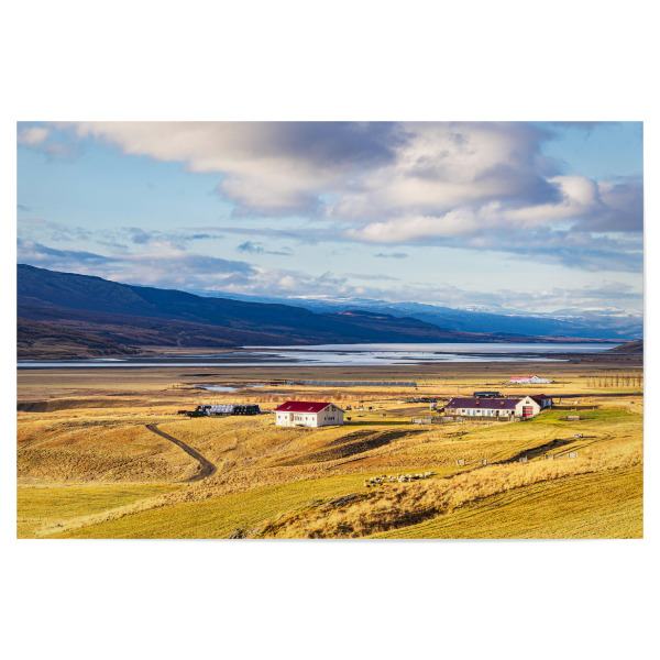 Poster 30x20 cm "Weide, Häuser, See, Berge" artboxONE - Natur,Reise,Reise / Länder