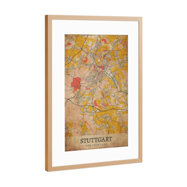 Poster mit Rahmen Kupfer "Stuttgart als Vintage Citymap" artboxONE - Städte / Stuttgart,Kartografie