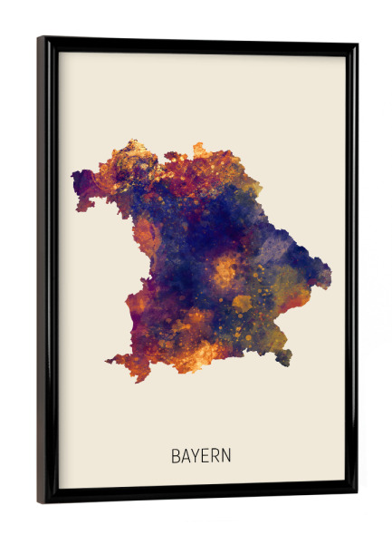 Poster mit schwarzem Rahmen "Bayern Aquarell Landeskarte Beige" artboxONE - Kartografie - Bayern,Karte,Aquarell,Malerei,Landeskarte,Deutschland