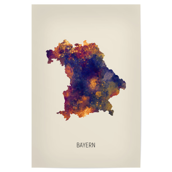 Poster "Bayern Aquarell Landeskarte Beige" artboxONE - Kartografie - Bayern,Karte,Aquarell,Malerei,Landeskarte,Deutschland
