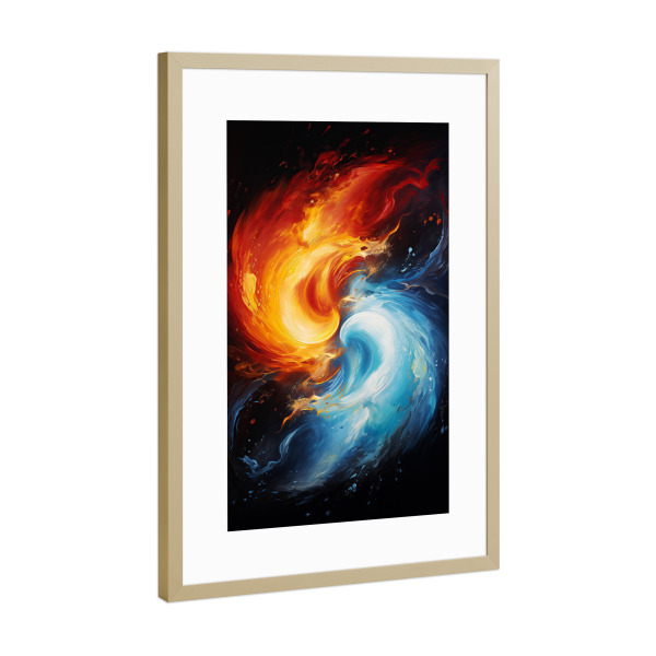 Poster mit Rahmen Gold "Kollision von Eis und Feuer" artboxONE - Abstrakt