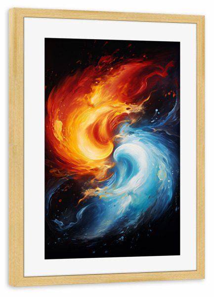 Poster mit Rahmen kiefer "Kollision von Eis und Feuer" artboxONE - Abstrakt