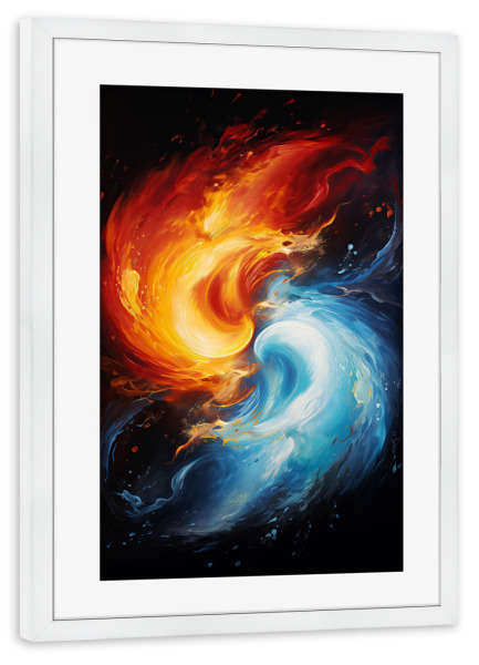 Poster mit Rahmen weiß "Kollision von Eis und Feuer" artboxONE - Abstrakt