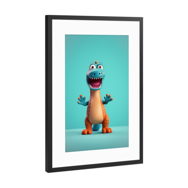 Poster mit Rahmen Schwarz (Metallic) "Lustiger Spielzeug Dinosaurier" artboxONE - Tiere,Lustig