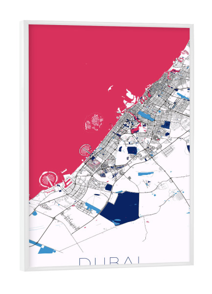 Poster mit weißem Rahmen "Stadtplan Dubai" artboxONE - Städte / Dubai,Kartografie