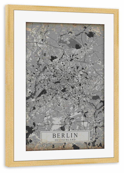 Poster mit Rahmen kiefer "Berliner Vintage Citymap" artboxONE - Städte / Berlin,Schwarzweiß,Kartografie