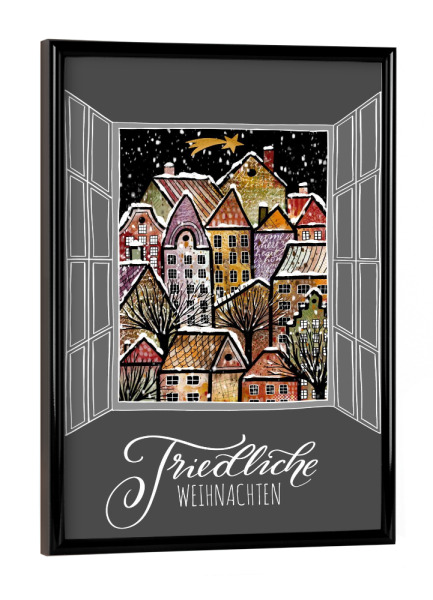 Poster mit schwarzem Rahmen "Fenster „Winterstadt“" artboxONE - Weihnachten - Advent,Adventskalender,Weihnachten,Geschenk,Winter