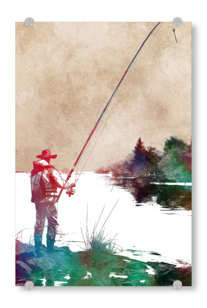 Acrylglasbild "Angelsport Kunst B" artboxONE - Sport,Sport / Motivation - Sport,Angeln,Fischer,Sport,Illustration,Grafik