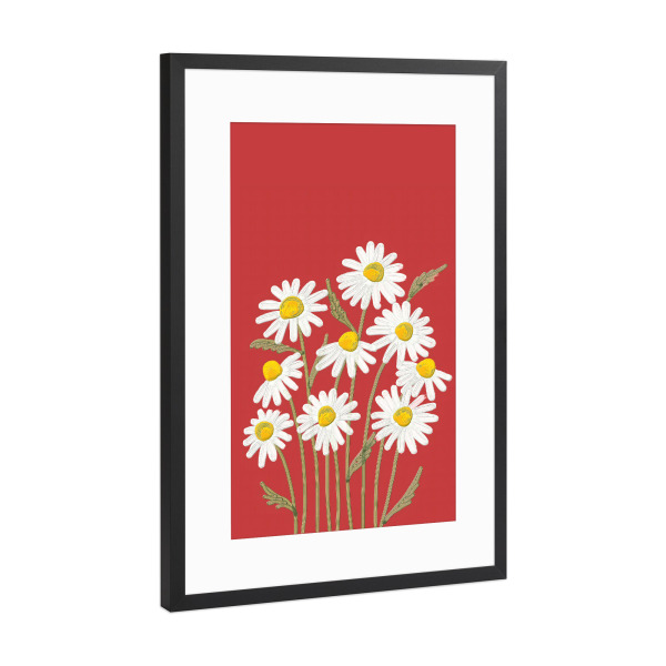 Poster mit Rahmen Schwarz (Metallic) "Festliche Gänseblümchen" artboxONE - Floral - Frühling,Feiertag,Festlich,Rot,Blume,Blumen,Gänseblümchen,Malerei