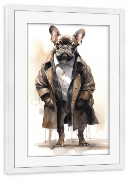 Poster mit Rahmen weiß "Mode-Bulldogge" artboxONE - Tiere,Fashion,Lustig