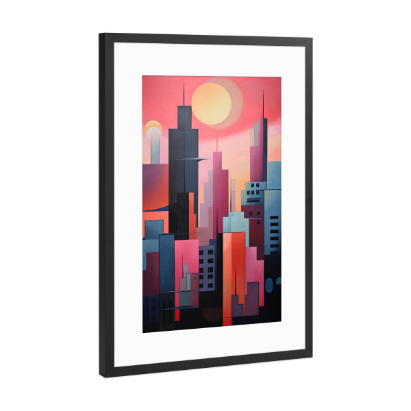 Poster mit Rahmen Schwarz (Metallic) "Rote abstrakte Stadt" artboxONE - Reise,Abstrakt,Architektur