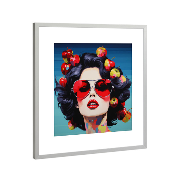 Poster mit Rahmen Silber "APFELMÄDCHEN" artboxONE - Natur,Floral,Fashion,Für Mama - Popart,Kunst,Apfel,Apfel,Gesicht