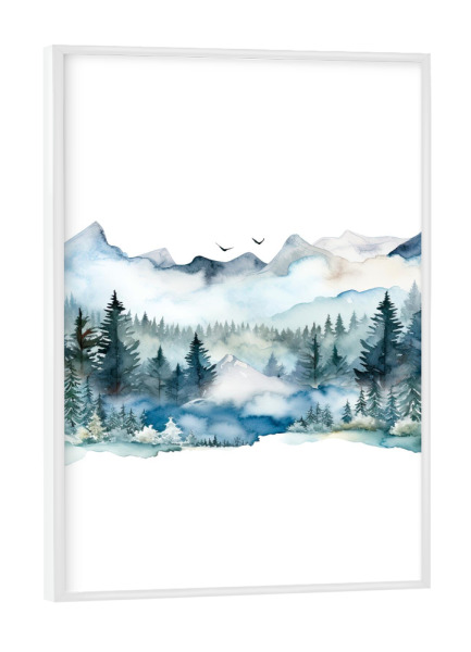 Poster mit weißem Rahmen "Verschneite Aquarellberge" artboxONE - Natur,Abstrakt,Für Mama,Für Papa