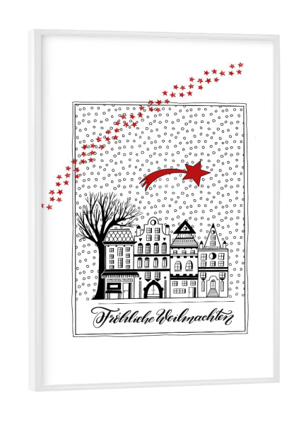 Poster mit weißem Rahmen "Häuserfasade mit Sternen" artboxONE - Weihnachten - Weihnachten,Häuserfasade,Winter,Advent,Adventskalender,Sterne,Geschenk