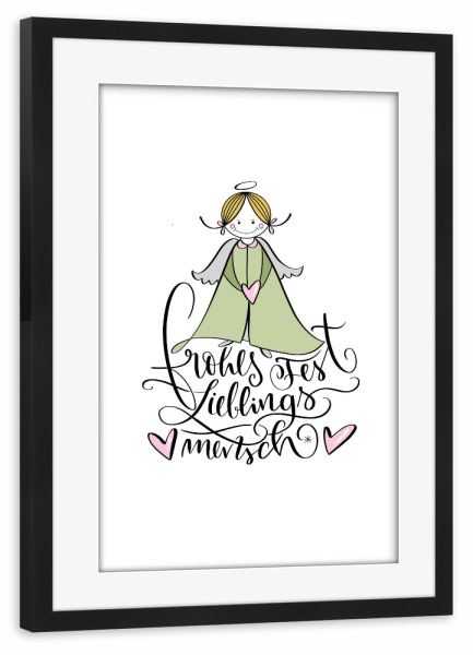 Poster mit Rahmen schwarz "Engel „Lieblingsmensch“" artboxONE - Weihnachten - Weihnachten,Engel,Herz,Geschenk,Advent,Adventskalender