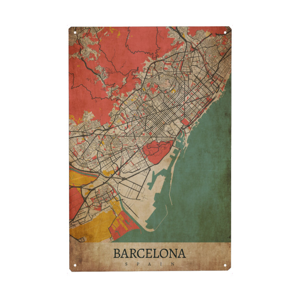 Metall Poster "Vintage Barça Stadt" artboxONE - Städte / Barcelona,Kartografie